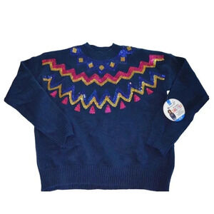 Member's Mark Girl's Favorite Sweater Size 10/12 Navy Blue With Colorful Sequin